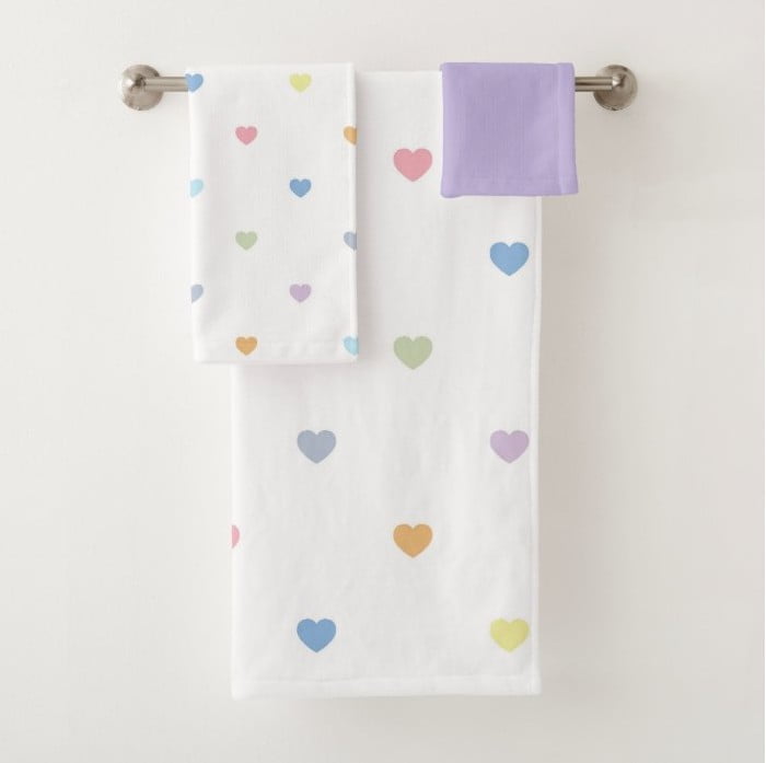 Kids Face and Hand Towel with Pastel Love Hearts