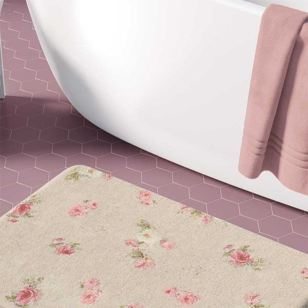 Shabby chic rose floral non slip bath mat