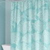 Coastal blue fabric shower curtain with coral reef design