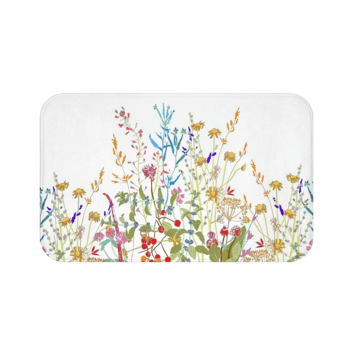 White Bath Mat with Multi-Colored Wildflowers