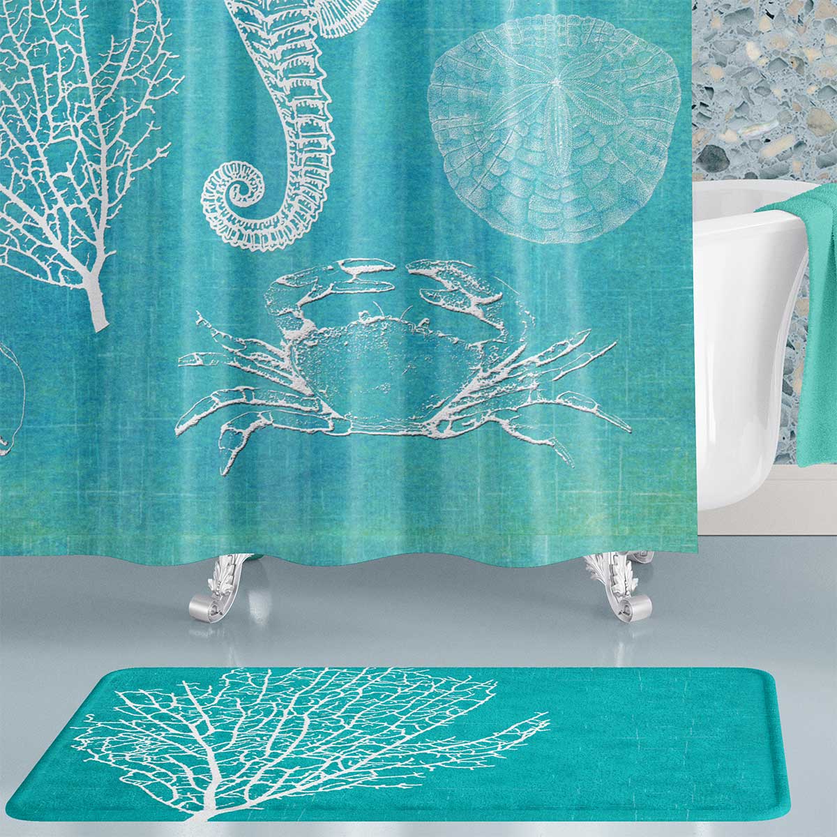 Standard-sized Aqua Ocean Beach Shower Curtain for your bathroom.