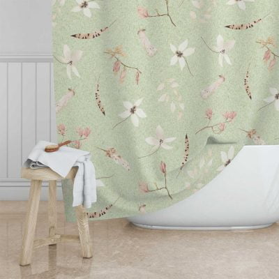 Green Floral Boho Shower Curtain