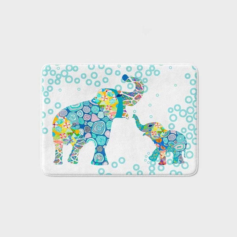 Elephant Bath Mat With Blue Bubbles