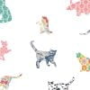 A close-up shot of the artwork of the Farmhouse Cats shower curtain.