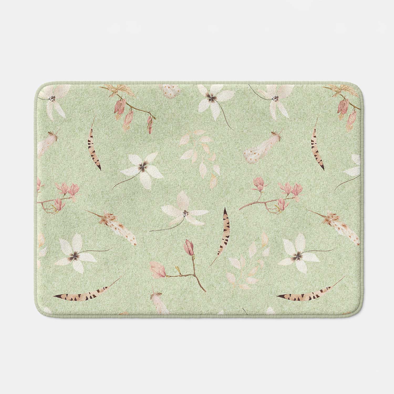 boho green pressed flower non slip quick dry bath mat