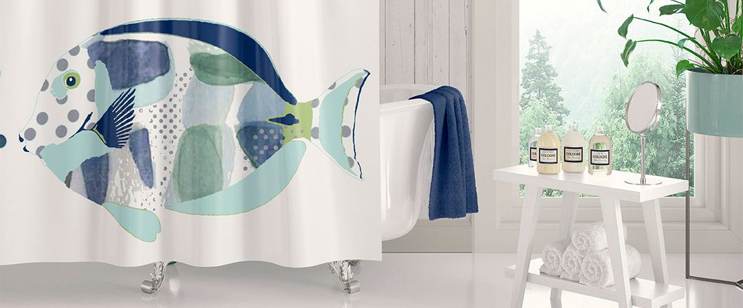 Colorful Big Fish Shower Curtain for Ocean-Themed Bathroom