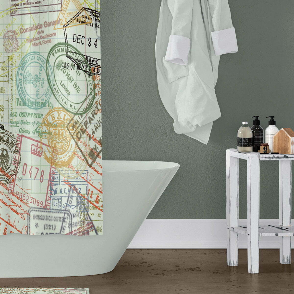 Rustic shower curtain for small bathroom
