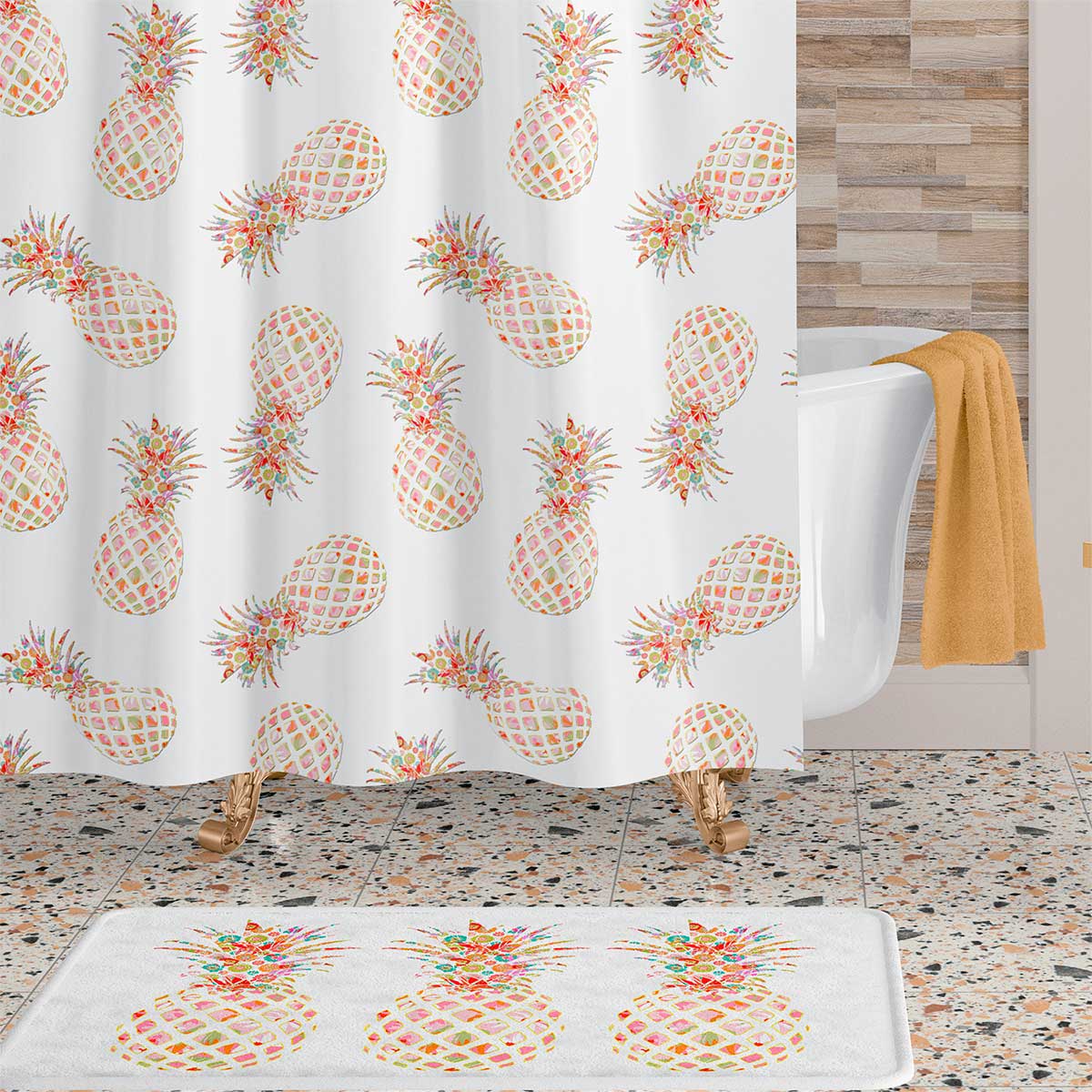 Pineapple Shower Curtain with Water-Repellent Fabric - Tropical Vibe for Your Bathroom