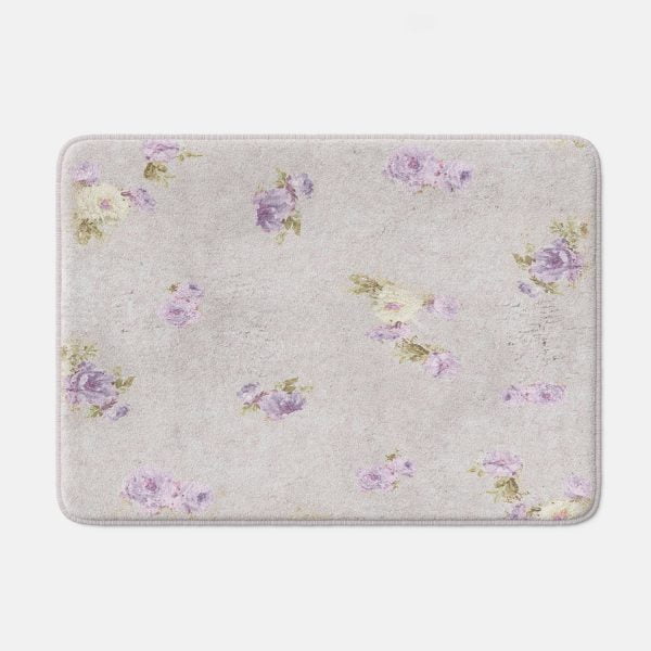 Gray and Lavender Rose Floral Bath Mat