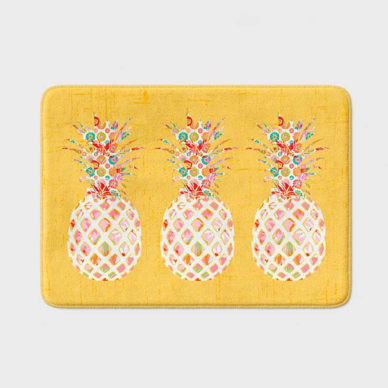non slip quick dry, yellow bathroom rug with tropical pineapple print