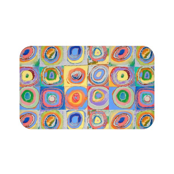 Large non slip bath mat with colorful abstract shapes