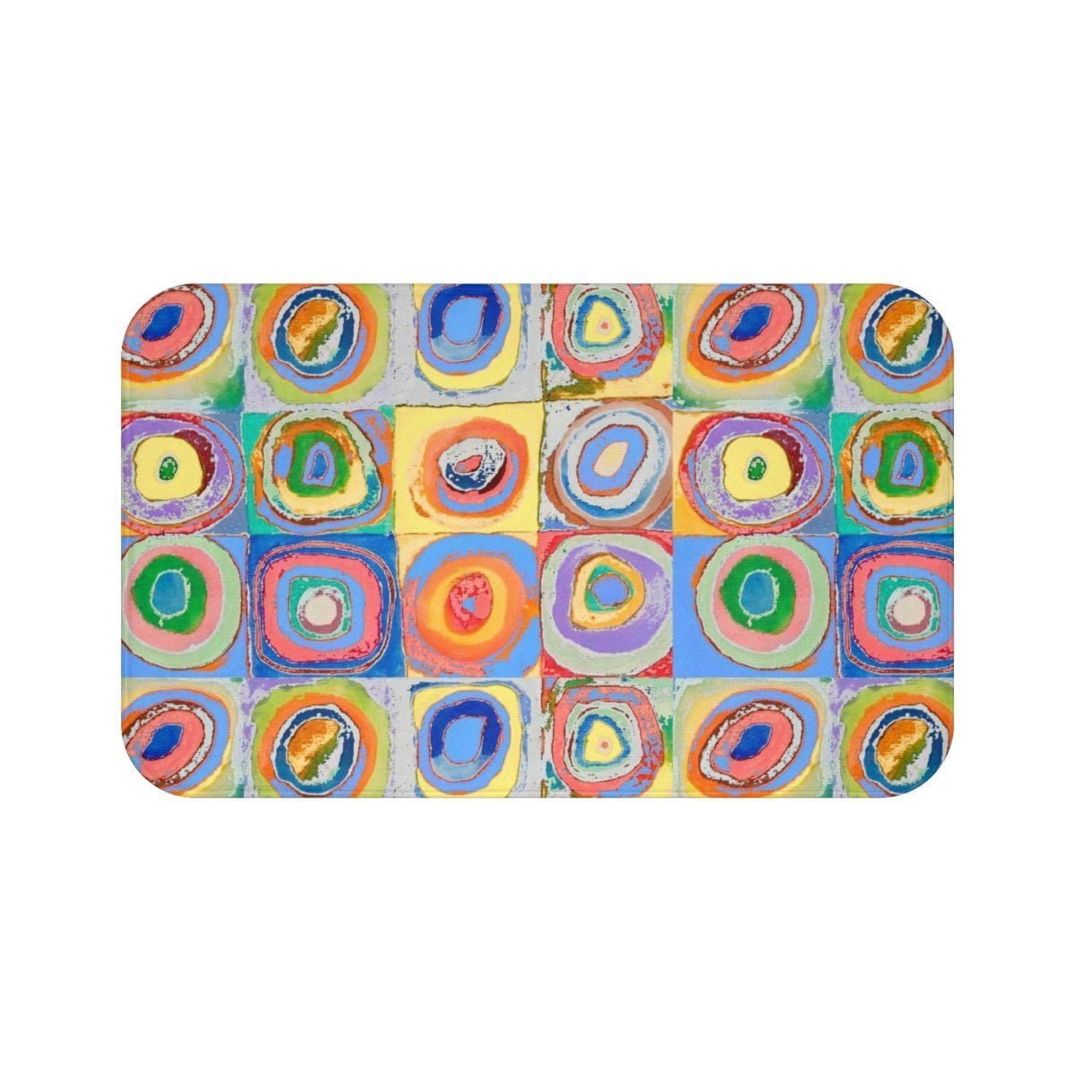 Large non slip bath mat with colorful abstract shapes
