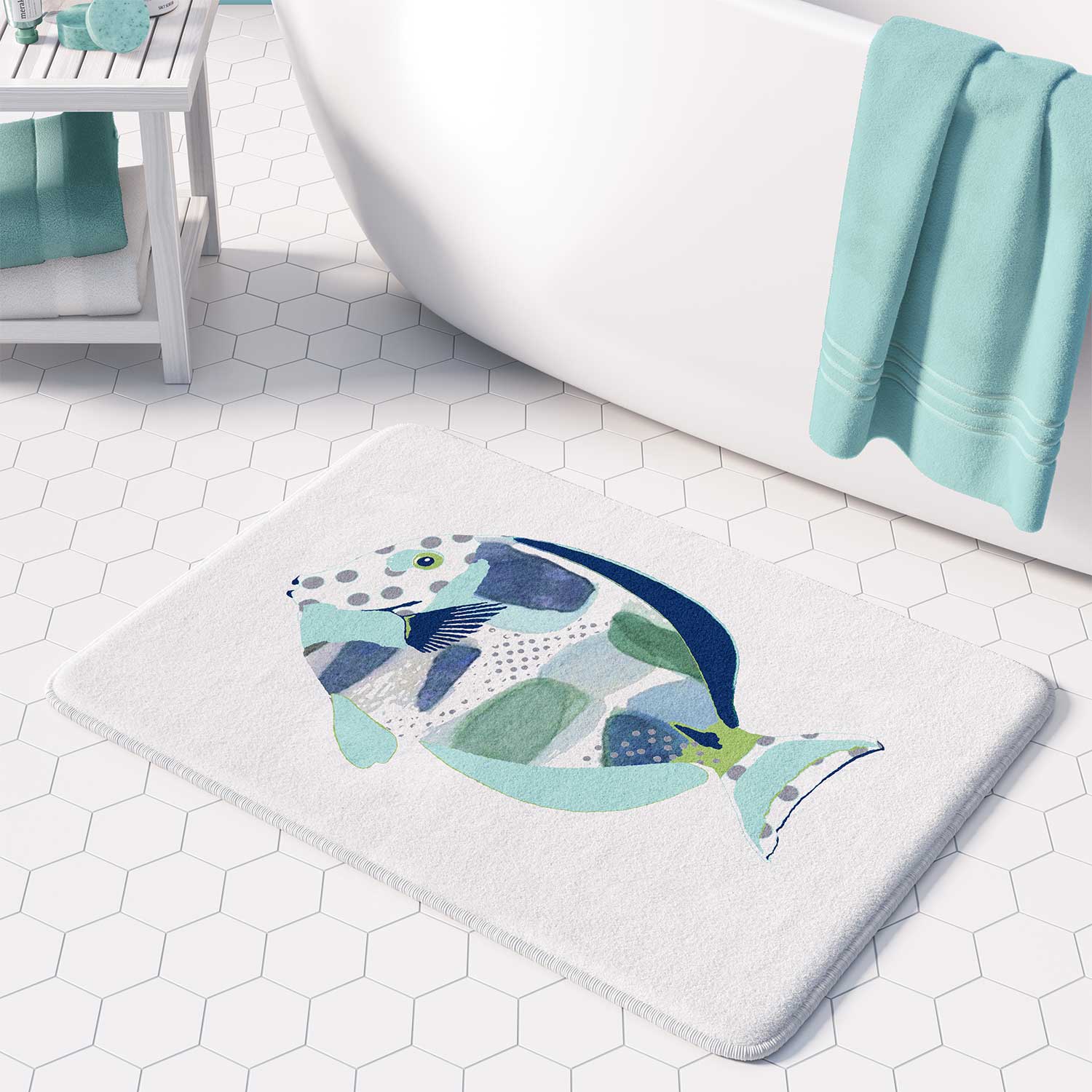 Kids Modern Big Blue Fish Bath Mat