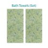 Complete Leafy Green Watercolor Floral Bath Towel Set by Ozscape Designs