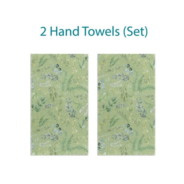 Coordinated Leafy Green Watercolor Floral Hand Towel Set by Ozscape Designs