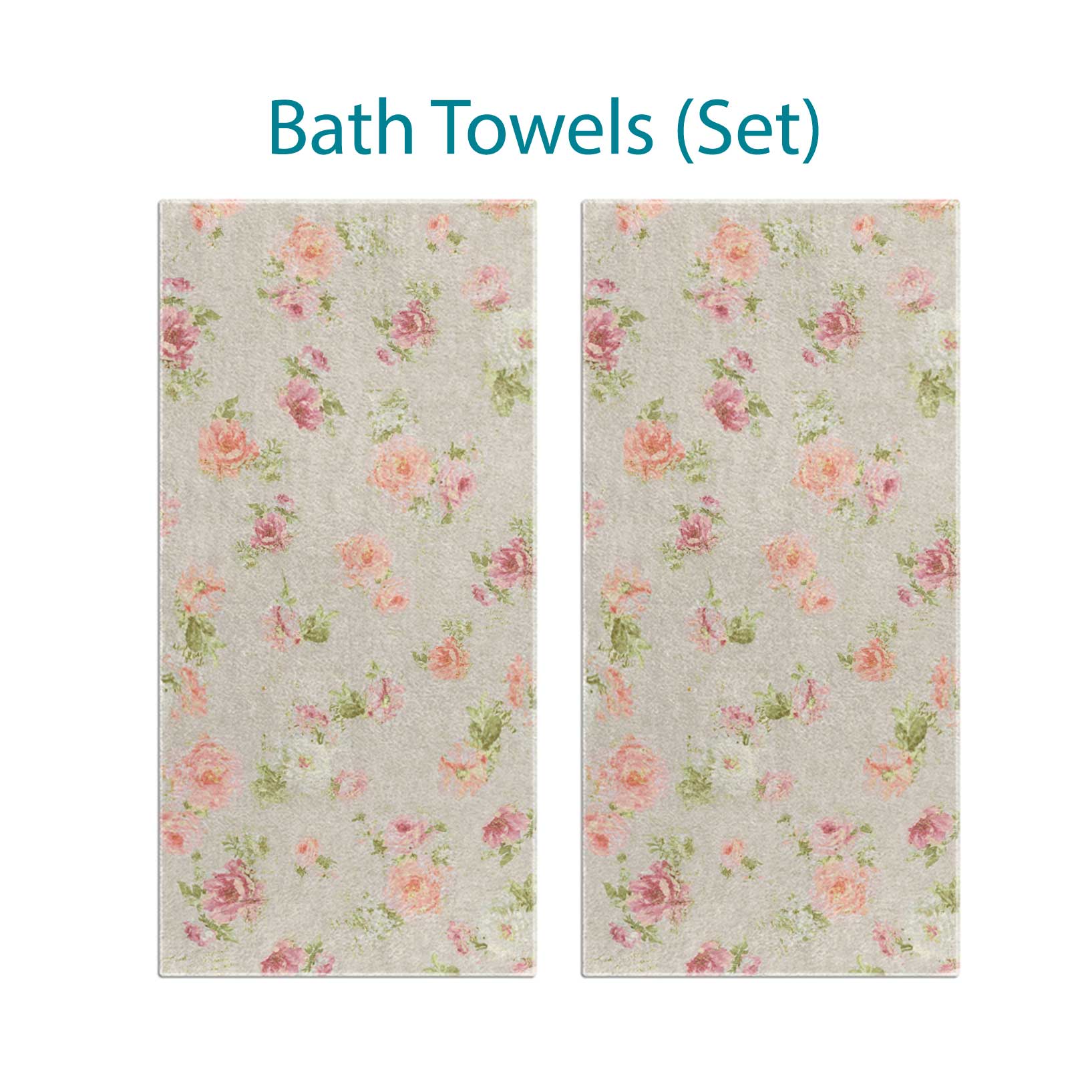 Beige Bath Towel Set With Shabby Chic Style Pink And Apricot Blurred Rose Floral Pattern