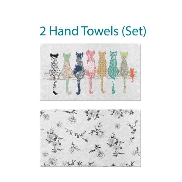 Coordinated Floral Cats and Black Rose Floral Hand Towel Set by Ozscape Designs"