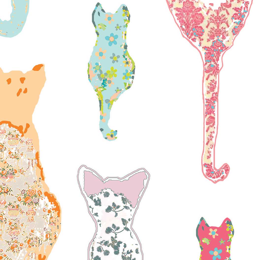 Luxurious Floral Cats Printed Towel Collection With 100% Cotton Terry Loop Back, Pastel And White Velour Face - Hand, Bath & Beach Size Available - Image 2