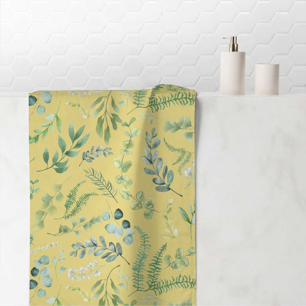 Stylish Leafy Green Lemon Watercolor Floral Hand Towel by Ozscape Designs