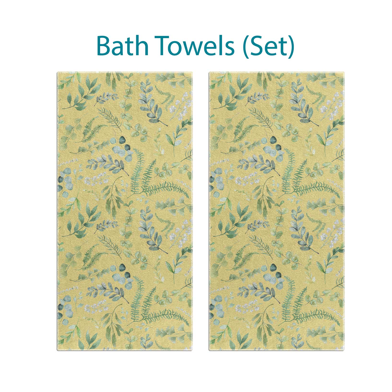 Complete Leafy Green Watercolor Floral Bath Towel Set by Ozscape Designs