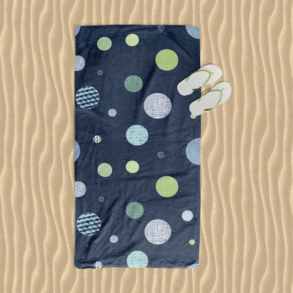 Vibrant Navy, Blue, and Green Textured Polka Dot Beach Towel for Kids by Ozscape Designs