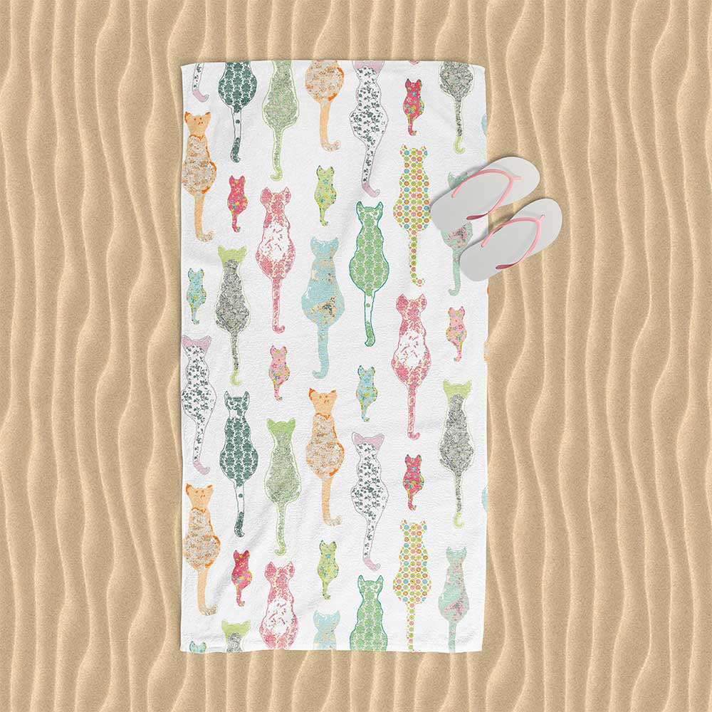 Floral Cats Printed Beach Towel by Ozscape Designs