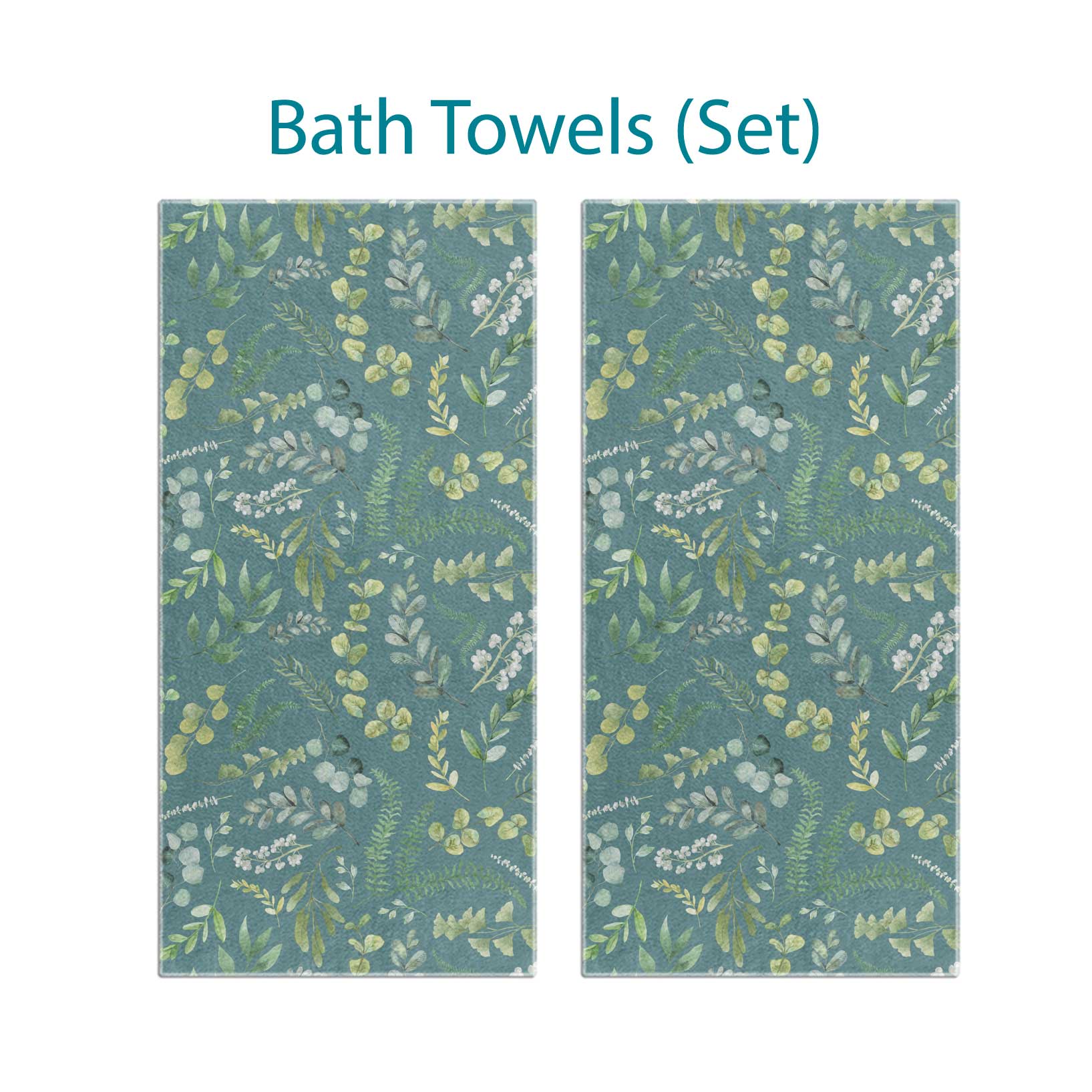 Complete Leafy Green Watercolor Floral Bath Towel Set by Ozscape Designs