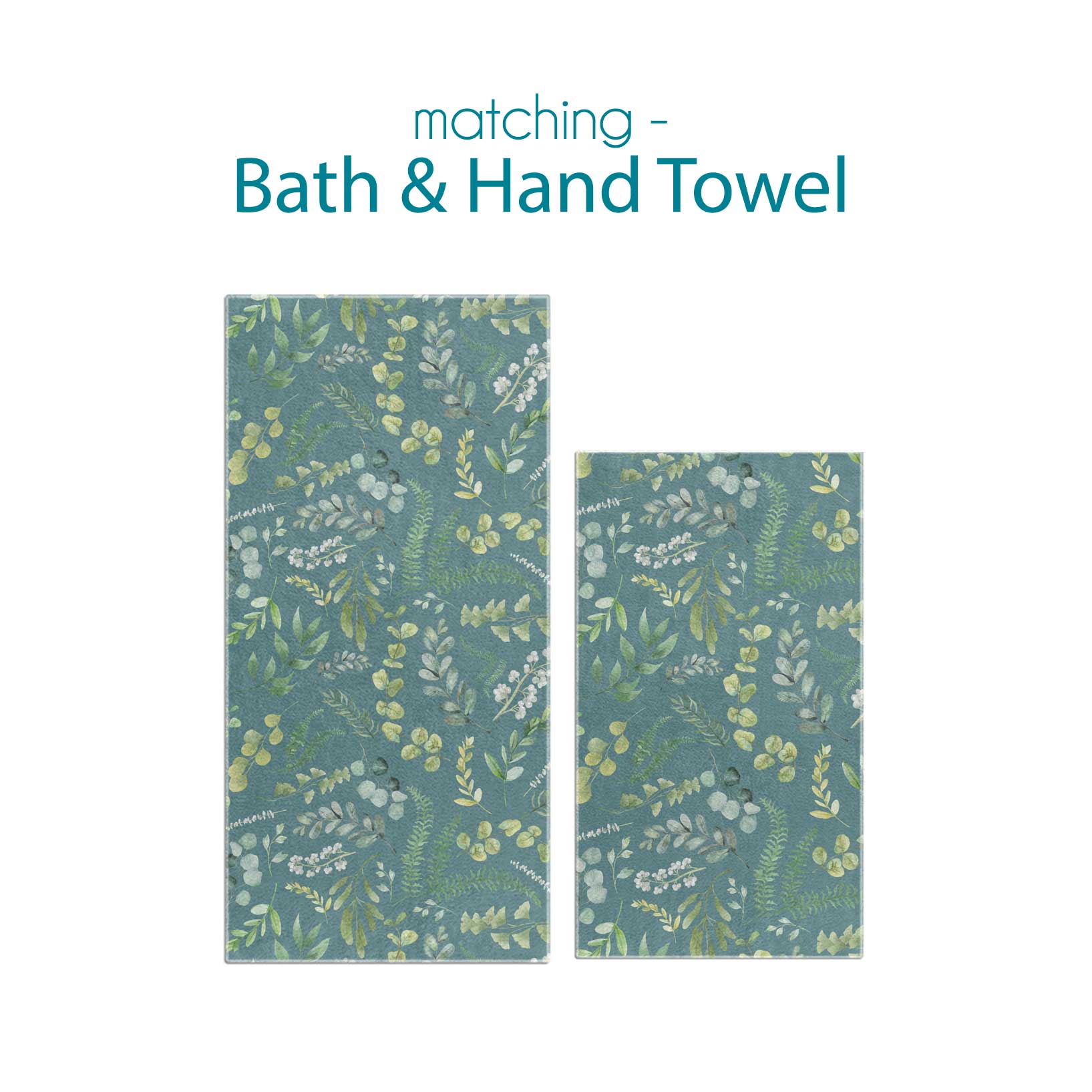 Complete Leafy Green Watercolor Floral Bath and Hand Towel Set by Ozscape Designs