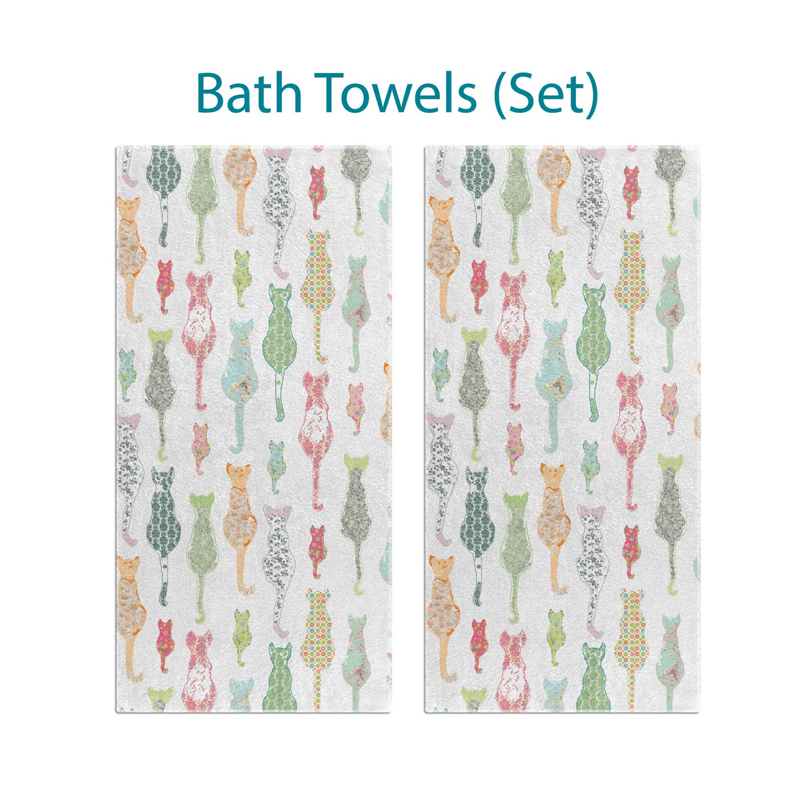 Floral Cats Printed Bath Towel Set by Ozscape Designs