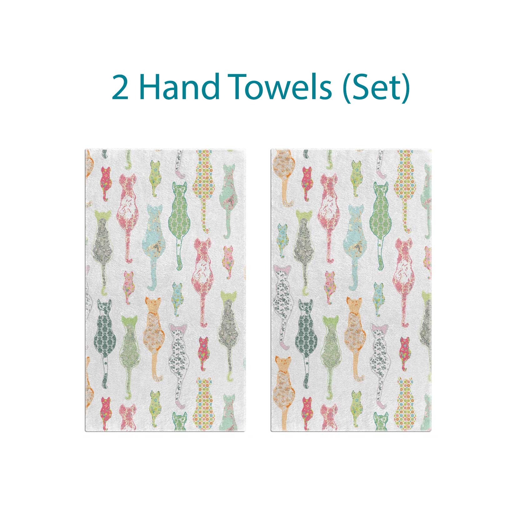 Floral Cats Printed Hand Towel Set by Ozscape Designs