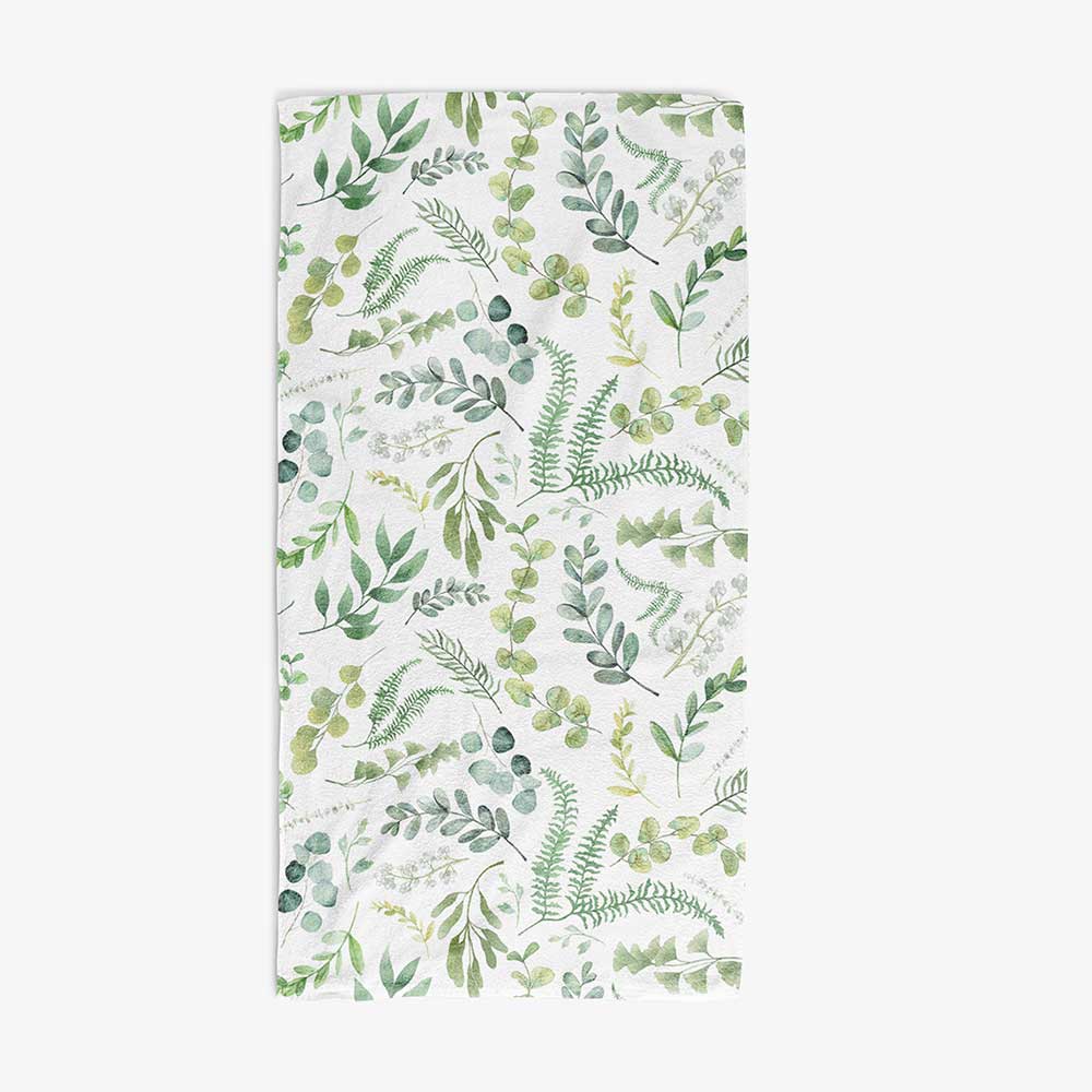 Elegant Leafy Green Watercolor Floral Bath Towel by Ozscape Designs