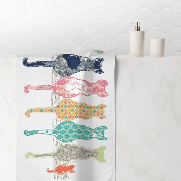 Charming Floral Cats Patterned Hand Towel by Ozscape Designs