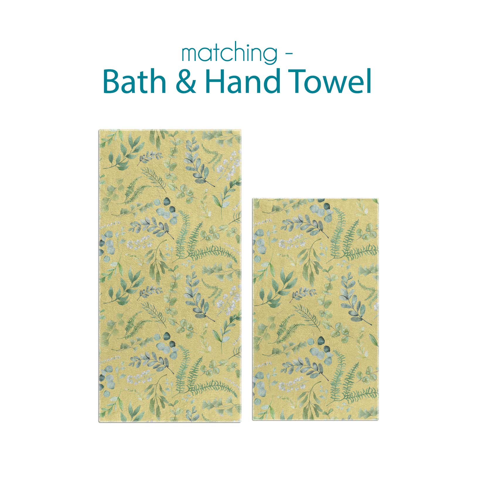 Complete Lemon And Leafy Green Watercolor Floral Bath and Hand Towel Set by Ozscape Designs