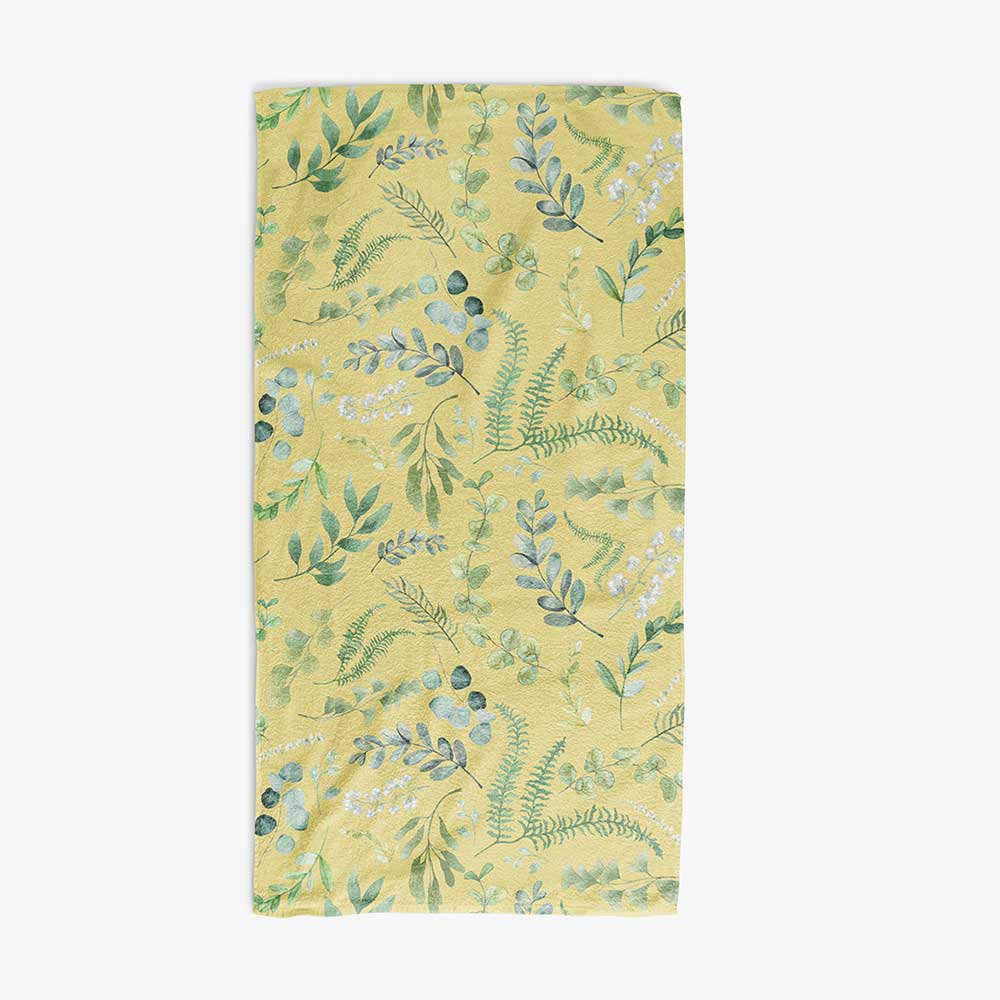 Elegant Leafy Green Watercolor Floral Bath Towel In Lemon by Ozscape Designs