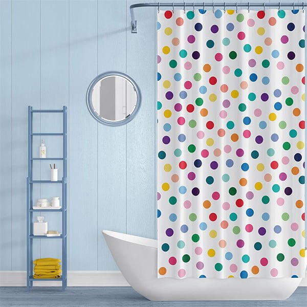 Fun shower curtain for kids with vibrant artist-designed print