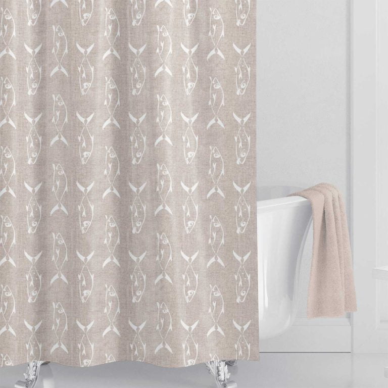 beige coastal fish shower curtain