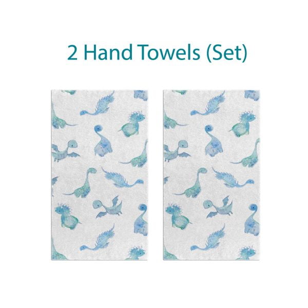 Blue and white dinosaur hand towel set for baby