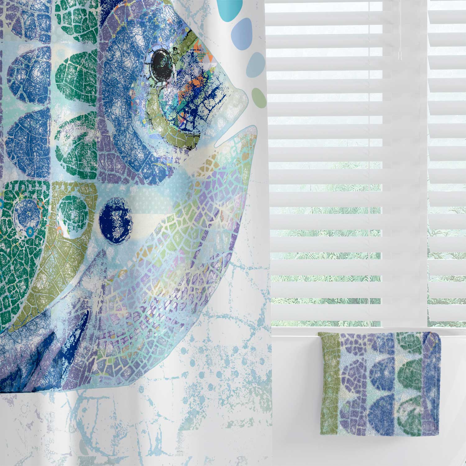 unique blue fish shower curtain