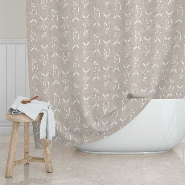 coastal fish shower curtain for beach bathroom decor