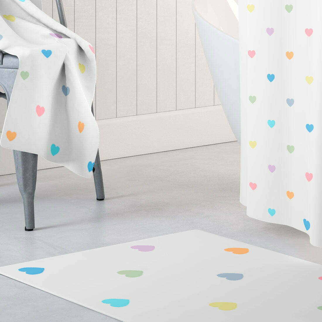 love heart bath mat and shower curtain set