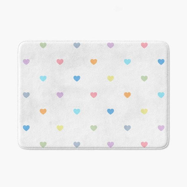 Kids bath mat non slip with pastel love hearts design for little girls bathroom
