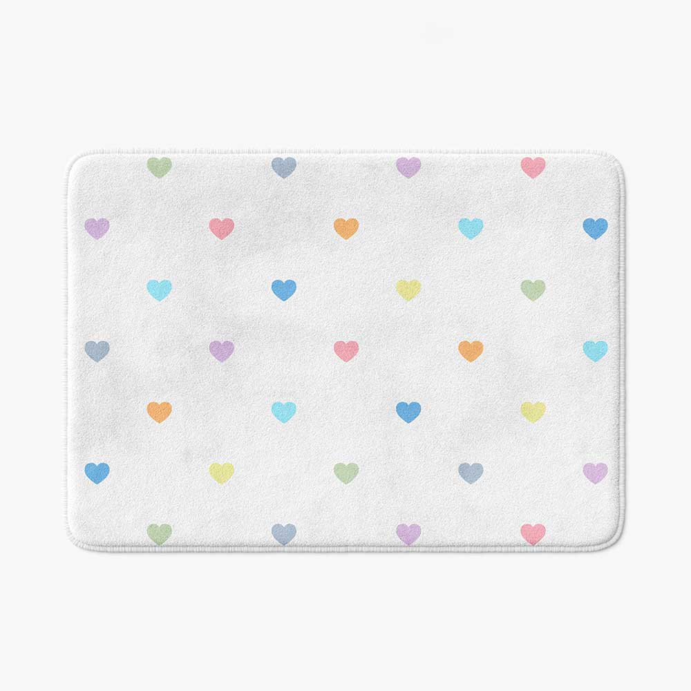 Kids bath mat non slip with pastel love hearts design for little girls bathroom