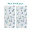 Blue and white dinosaur bath and hand towel set for baby and toddlers