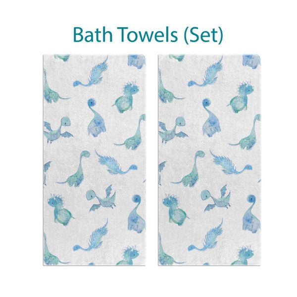 Blue and white dinosaur bath and hand towel set for baby and toddlers
