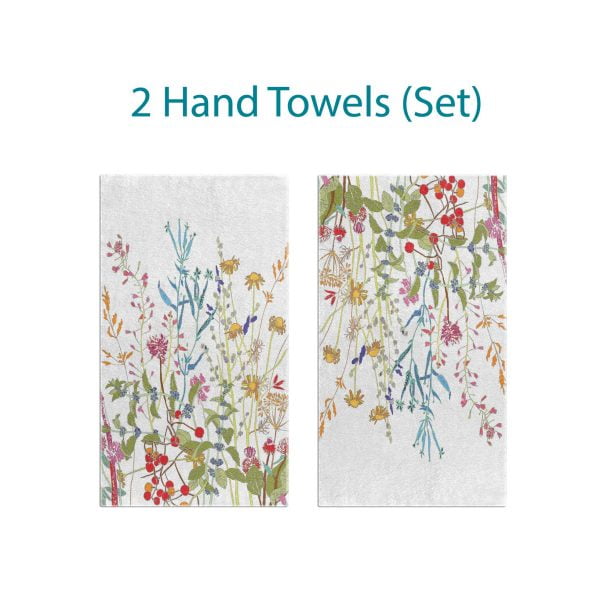 Colorful wildflower floral patterned hand towel set with velour front and cotton terry back.