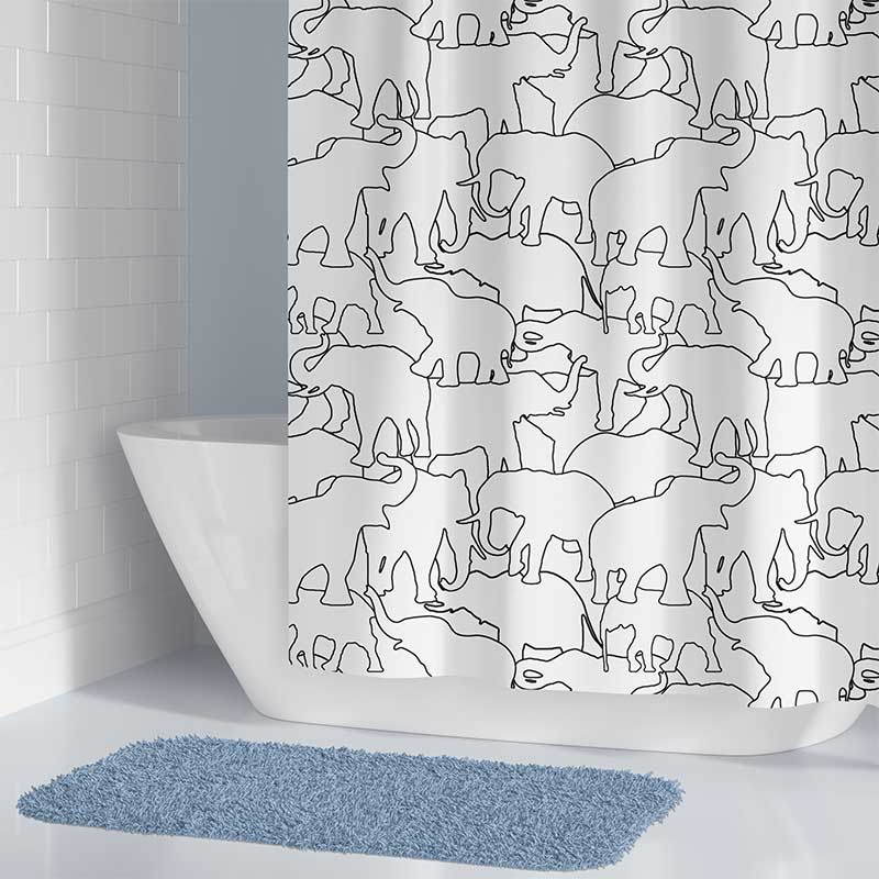 Minimal Bathroom Decor For Kids With Black And White Elephant Shower Curtain For Kids Bathroom