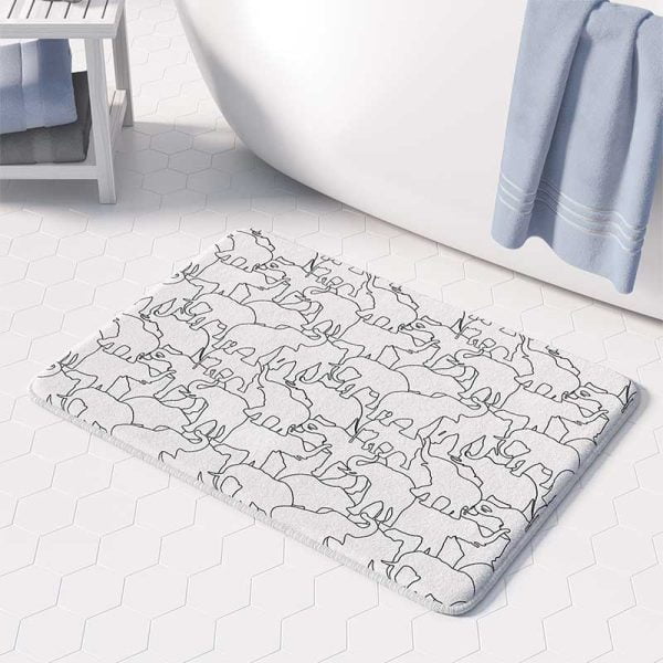 Fun Kids Non Slip Bath Mat With Black and White Elephants