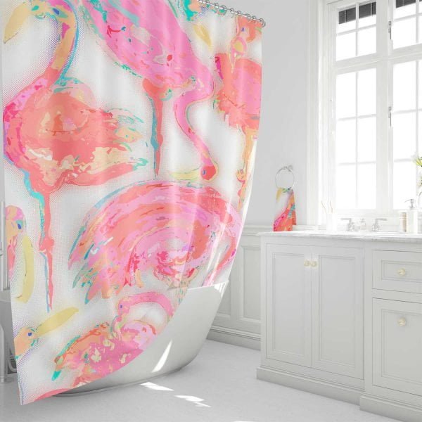 tropical pink flamingo shower curtain set