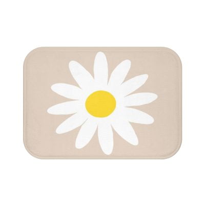Non-Slip, Memory Foam, Quick Drying Washable Microfiber Bath Mat With Beige, White And Yellow Daisy Print For A Modern Boho Bathroom Vibe - 24