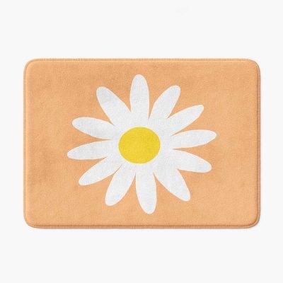 Modern Apricot Daisy Flower Non Slip BAth Mat For Childrens Bathroom Decor